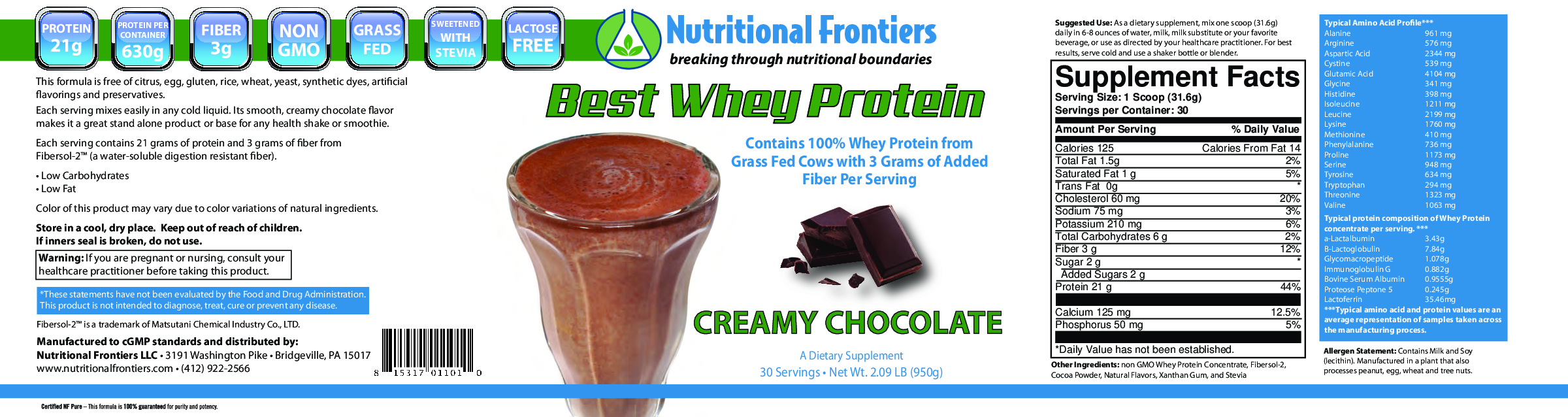 Nutritional Frontiers The Best Whey Chocolate 30 servings