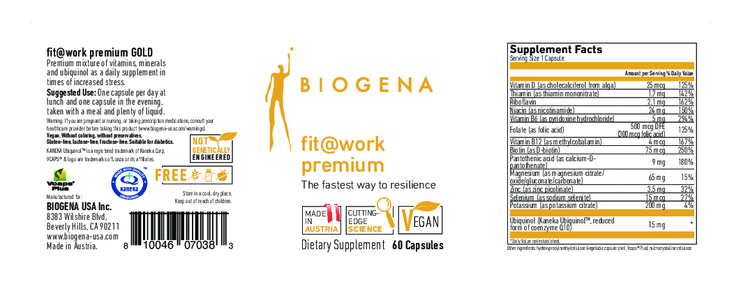 Biogena fit@work premium GOLD 60 vegcaps