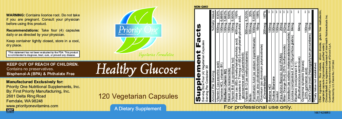 Priority One Vitamins Healthy Glucose120 vegcaps