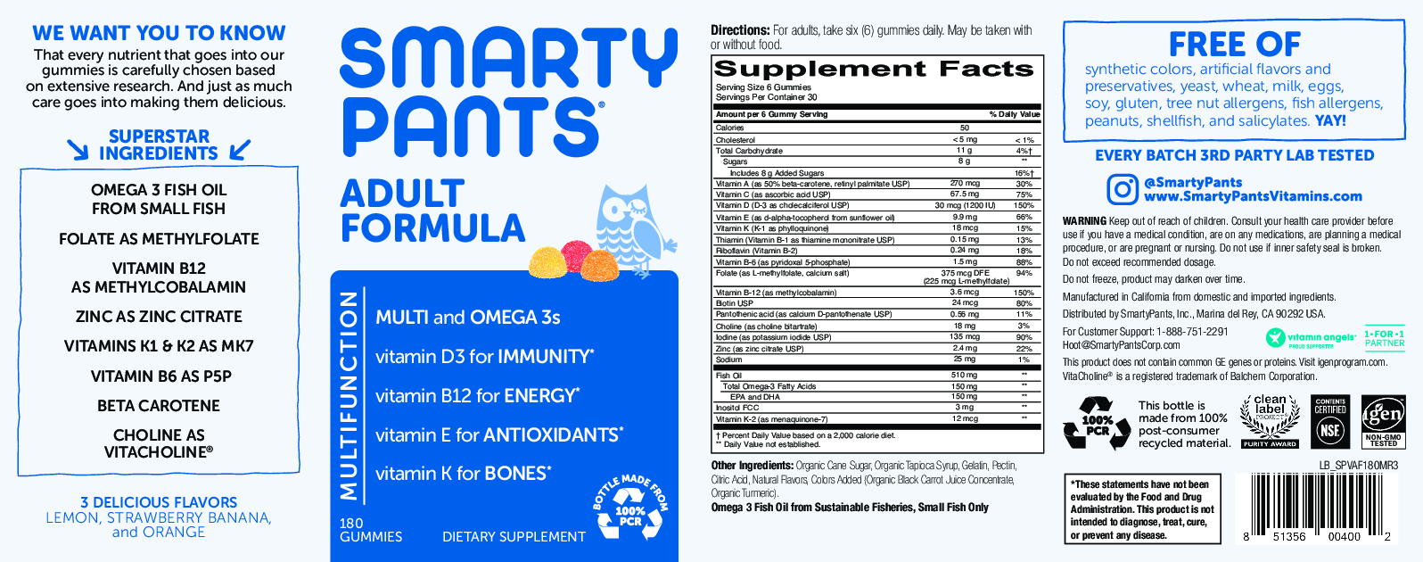 SmartyPants Vitamins Adult Formula 180 gummies
