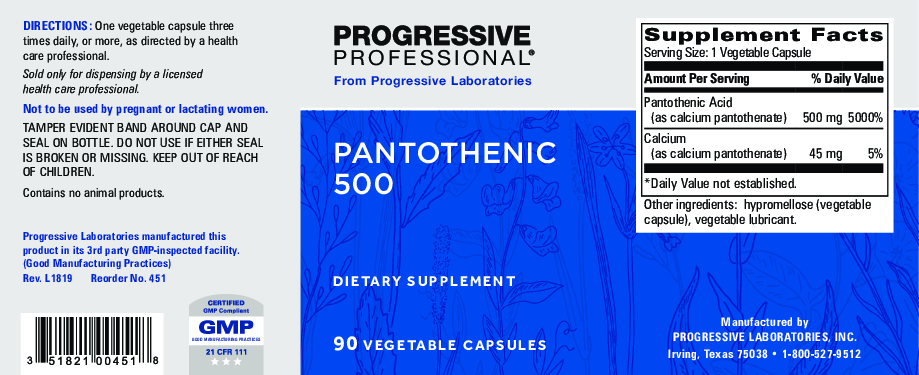 Progressive Labs Pantothenic 500 90 caps