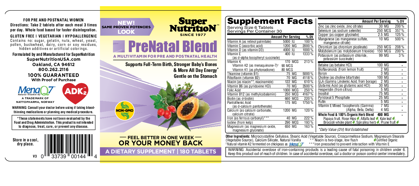 Super Nutrition Prenatal Blend High Potency 180 tabs