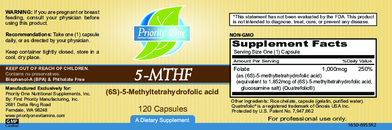 Priority One Vitamins 5-MTHF 120 caps