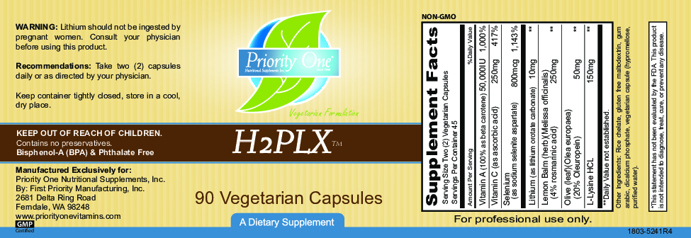 Priority One Vitamins H2PLX 90 vegcaps