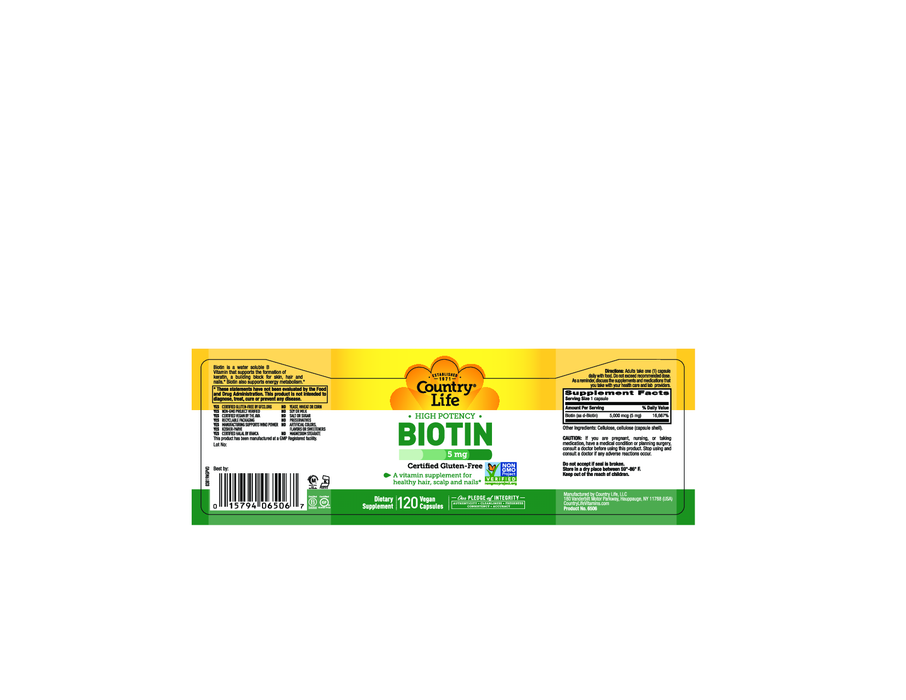 Country Life High Potency Biotin 5 mg 120 vegcaps