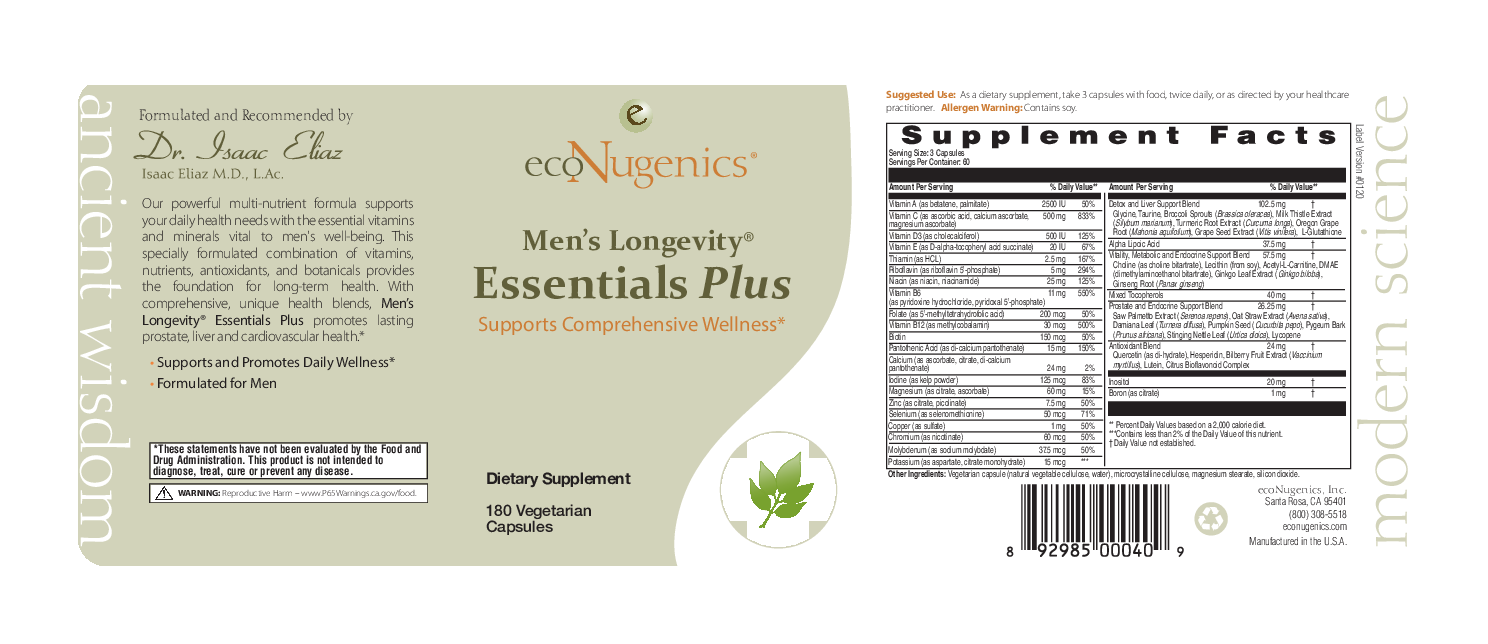 EcoNugenics Men's Longevity Essentials Plus 180vcaps