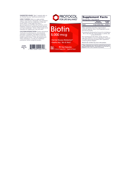 Protocol For Life Balance Biotin 5000 mcg 90 vegcaps