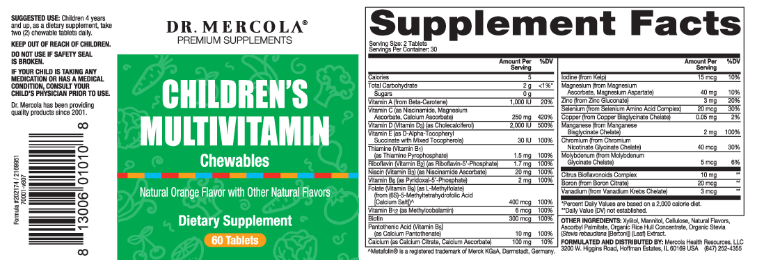 Dr. Mercola Children's Chewable Multivitamin 60 tabs