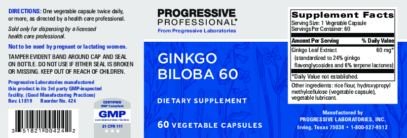 Progressive Labs Ginkgo Biloba 60 60 vegcaps