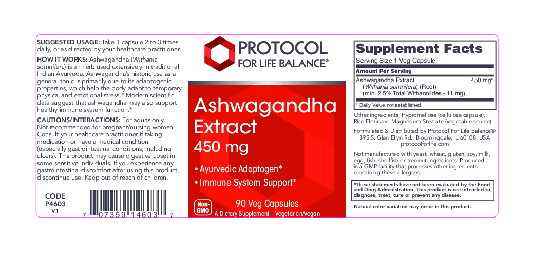 Protocol For Life Balance Ashwaganda Extract 450 mg 90 vegcaps