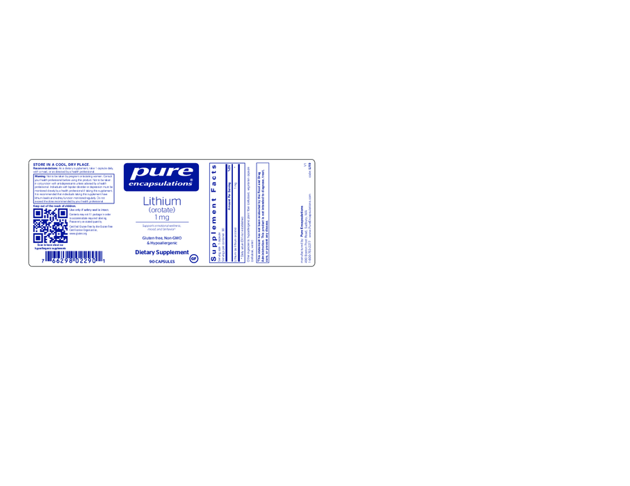 Pure Encapsulations Lithium (orotate) 1 mg 90 caps