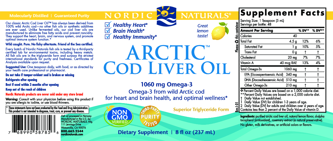 Nordic Naturals Arctic Cod Liver Oil Lemon 8 oz