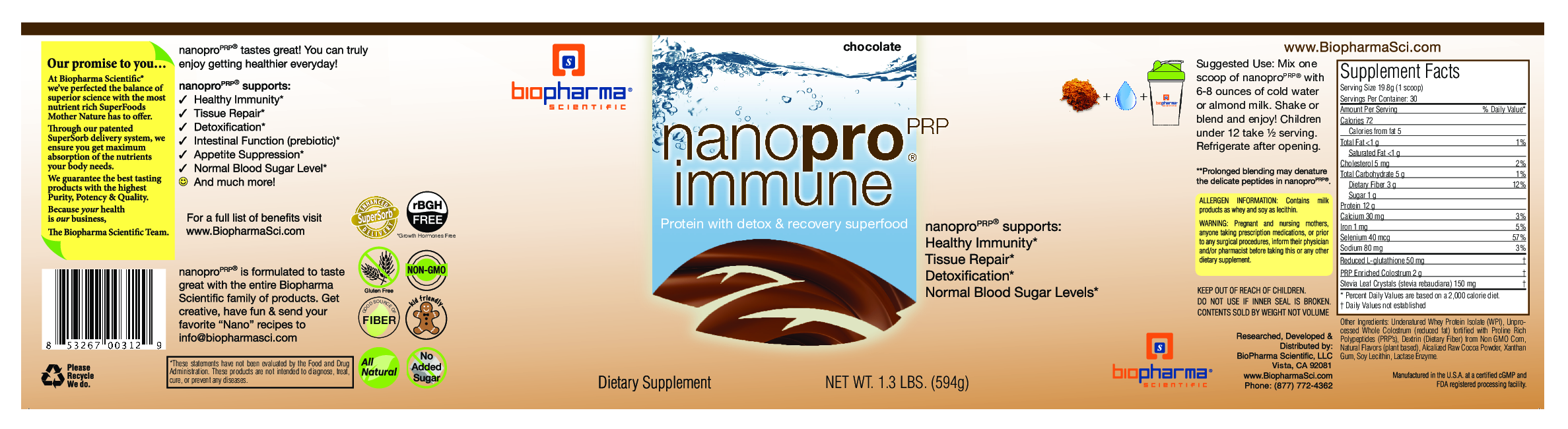 BioPharma Scientific Nanopro Immune Chocolate  1.3 lb
