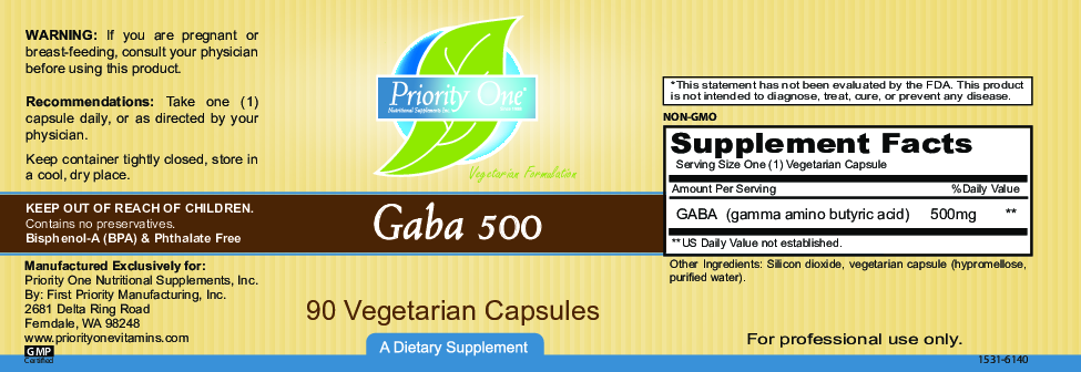 Priority One Vitamins Gaba 500 90 caps