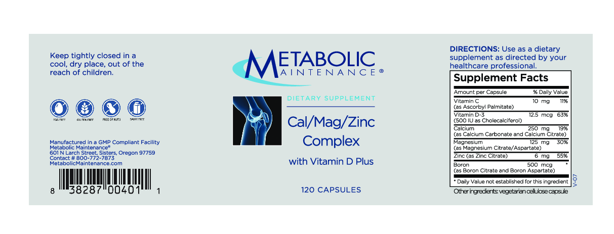 Metabolic Maintenance Cal/Mag/Zinc w/ Vit D Plus 120 caps