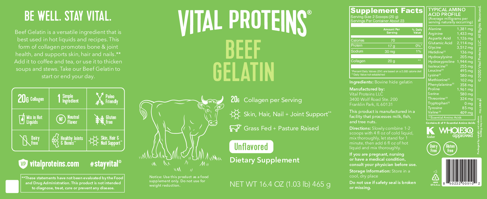 Vital Proteins Beef Gelatin 23 serv