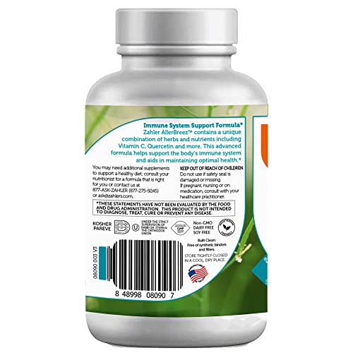 Zahler AllerBreez, Advanced Formula for Allergy Relief, Helps Reduce Seasonal Discomfort and Histamine Control Supplement, Supports Healthy Immunity, Certified Kosher, 90 Capsules