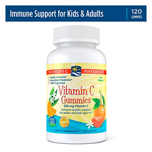 Nordic Naturals Vitamin C Gummies, Tart Tangerine - 120 Gummies - 250 mg Vitamin C - Immune Support, Antioxidant Protection, Child Growth & Development - Non-GMO, Vegan - 60 Servings