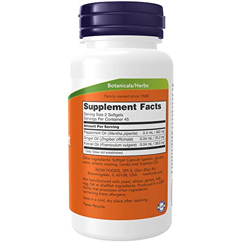 NOW Foods Peppermint Gels with Ginger & Fennel Oils, 90 Softgels (Pack of 2)