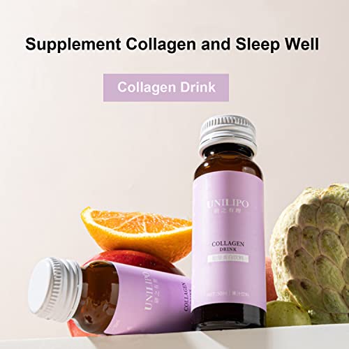 UNILIPO Liquid Collagen Drink, Vital Proteins Collagen Peptides, Fish Collagen Peptides with Vitamin C and Ceramide for Anti-Aging and Moisturizing, Collagen Drink for Skin and Good Sleep 10 Pcs