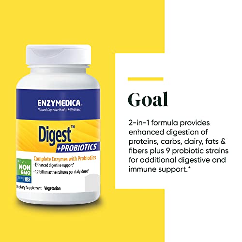 Enzymedica, Digest + Probiotics, Enzyme Support for Healthy Digestion and Relief from Occasional Gas, Bloating, and Indigestion, 1.2 Billion CFU, 90 Capsules