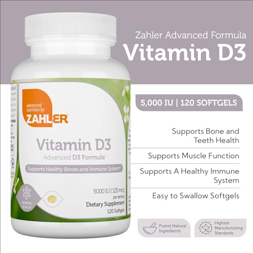 Zahler - Advanced Vitamin D3 5000 IU Softgels (120 Count) Kosher Vegetarian Friendly Vitamin D for Immune Support, Bone, Teeth & Muscle Health - Daily D3 Vitamin Supplement for Adults - Easy Swallow V