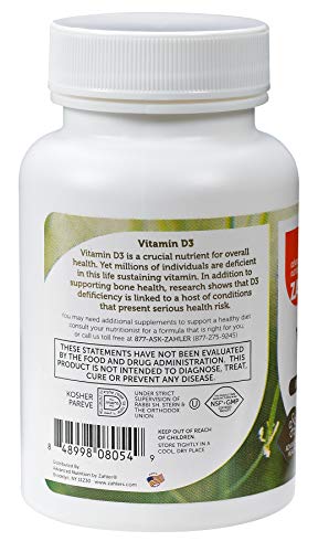 Zahler Vitamin D3 1,000IU, Vitamin D Supporting Bone Muscle Teeth and Immune System, Certified Kosher, 120 Softgels