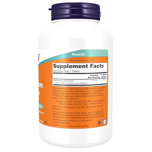 NOW Supplements Magnesium Malate 1000 mg 180 Tablets