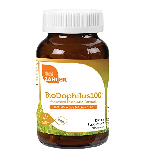 Zahler Biodophilus100, All Natural Advanced Probiotic Acidophilus Supplement, Promotes Digestive Health, 100 Billion Live Cultures and Intestinal Flora Per Serving, Certified Kosher,30 Capsules