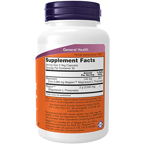 NOW Supplements, Magtein™ Magnesium L-Threonate 90 Veg Capsules