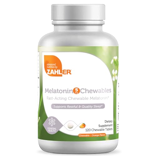 Zahler Melatonin Chewable 5MG, Fast-Acting Sleep Support Supplement, Kosher, Delicious Orange Flavor, 120 Chewable Tablets