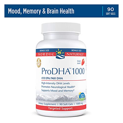 Nordic Naturals ProDHA 1000, Strawberry - 90 Soft Gels - 1660 mg Omega-3 - High-Intensity DHA Formula for Neurological Health, Mood & Memory - Non-GMO - 45 Servings