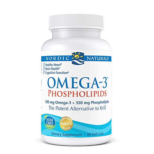 Nordic Naturals Omega-3-Phospholipide, geschmacksneutral – 500 mg Omega-3 und 350 mg Phospholipide – 60 Softgels – Herz- und Gehirngesundheit – Kleine, leicht zu schluckende Softgels – gentechnikfrei – 30 Portionen