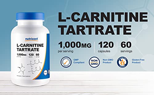 Nutricost L-Carnitine Tartrate 500mg, 120 Capsules - 1000mg Per Serving (60 Servings)