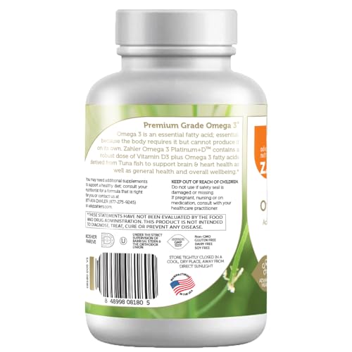 Zahler Omega 3 Platinum D Advanced Omega 3 with Vitamin D3 3000 mg 360 Softgels