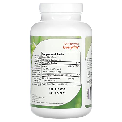 PureWay-C, Vitmain C and Bioflavonoids, 1,000+ mg, 180 Tablets, Zahler