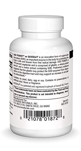 Source Naturals SOD Power 250mg Superoxide Dismutase As Glisodin Nutricosmetic Supplement - 30 Tablets