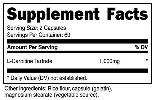 Nutricost L-Carnitine Tartrate 500mg, 120 Capsules - 1000mg Per Serving (60 Servings)