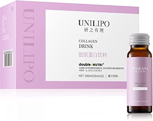 UNILIPO Liquid Collagen Drink, Vital Proteins Collagen Peptides, Fish Collagen Peptides with Vitamin C and Ceramide for Anti-Aging and Moisturizing, Collagen Drink for Skin and Good Sleep 10 Pcs