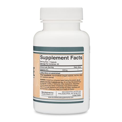 Double Wood Supplements Berberine HCL Supplement 500mg 60 Caps