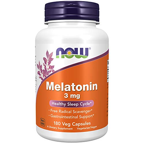 NOW Supplements, Melatonin 3 mg, Radikalfänger*, gesunder Schlafzyklus*, 180 vegetarische Kapseln