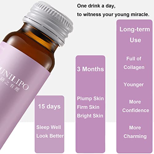 UNILIPO Liquid Collagen Drink, Vital Proteins Collagen Peptides, Fish Collagen Peptides with Vitamin C and Ceramide for Anti-Aging and Moisturizing, Collagen Drink for Skin and Good Sleep 10 Pcs