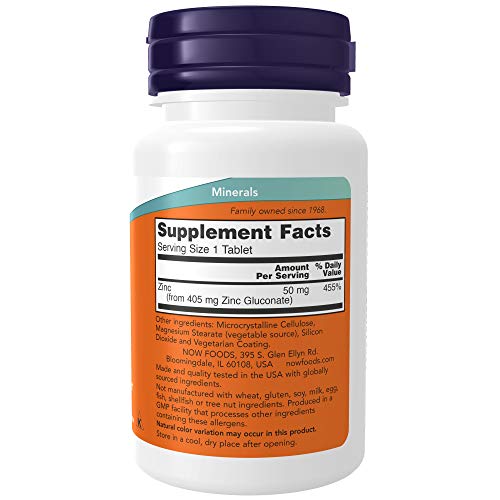 NOW Supplements, Vitamin D-3 5,000 IU, 240 Softgels & Now Foods Supplements, Zinc (Zinc Gluconate) 50 mg, Supports Enzyme Functions, Immune Support, 100 Tablets, Yellow/Gold