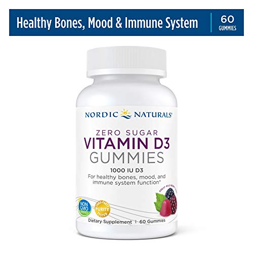 Nordic Naturals Zero Sugar Vitamin D3 Gummies, Wild Berry - 1000 IU Vitamin D3-60 Gummies - Great Taste - Healthy Bones, Mood & Immune System Function - Non-GMO - 60 Servings