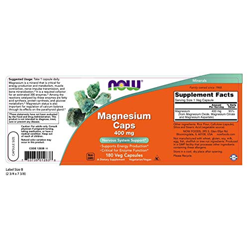 NOW Supplements, Magnesium Caps 400 mg 180 Capsules