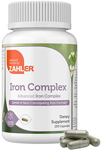 Zahler - Iron Supplement with Vitamin C - Capsule Iron Pills for Women and Men - High Absorption, Easy on Stomach, Kosher Ferrous Iron Supplements with Vitamins C, B12, Folate & More - 100 Count