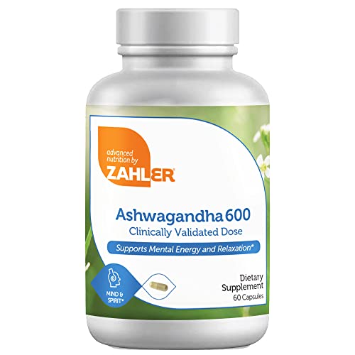 Zahler Ashwagandha Capsules, KSM-66 Aswhagandha 600mg Supplement, Relaxation and Stress Support, Kosher, 60 Capsules