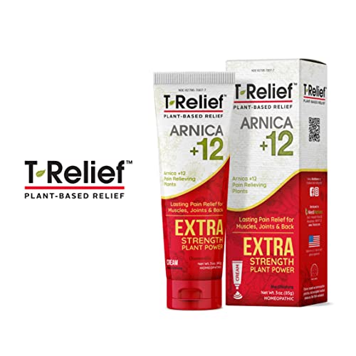 MediNatura T-Relief Extra starke Schmerzlinderungscreme Arnika + 12 schnell wirkende natürliche Linderungswirkstoffe helfen, Rücken-, Nacken-, Gelenk-, Muskel-, Hand- und Fußschmerzen, Schmerzen und Schmerzen zu reduzieren – 3 Unzen