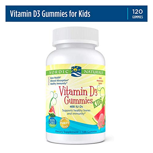 Nordic Naturals Vitamin D3 Gummies Kids, Wild Watermelon Splash - 120 Gummies - 400 IU Vitamin D3 - Bone Health, Healthy Immunity - Non-GMO, Vegetarian - 120 Servings