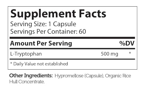 Zahler L-Tryptophan 500mg Supplement, High Potency Serotonin Booster, Certified Kosher, 60 Capsules